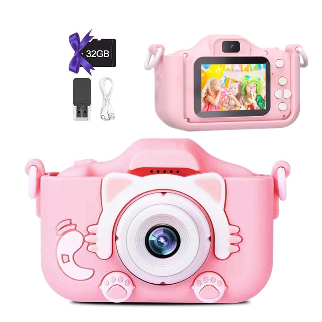 Christmas New Toy 1080P HD 32GB Memory Card IPS 8x USB Dual Recording Selfie Camera for Boys and Protective Cherry Blossom Season Japanese Instruction