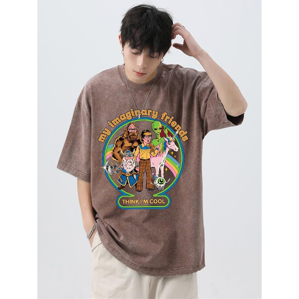 Мои воображаемые друзья думают, что я крутой, стираные ретро-футболки, мужские дышащие футболки, мягкая хлопковая футболка, футболка большого размера