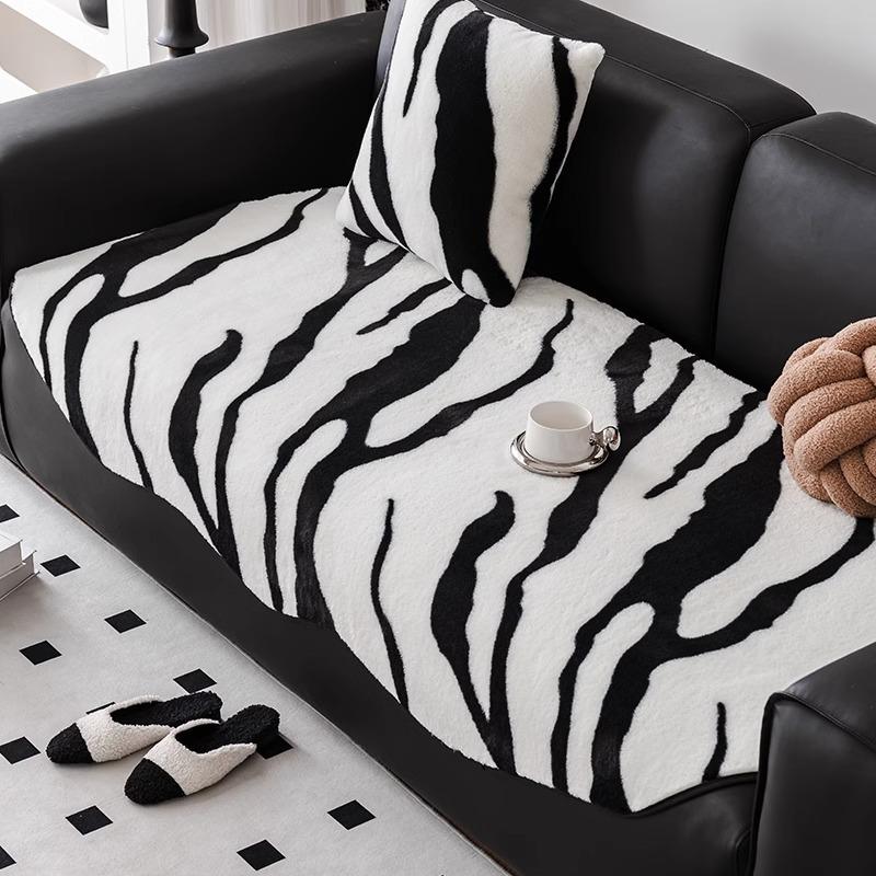 Autumn and Winter Plush Straight Sofa Cushion Irregular Wave Edge Seat Cushion Warm Zebra Pattern Anti Slip Seat Cushion