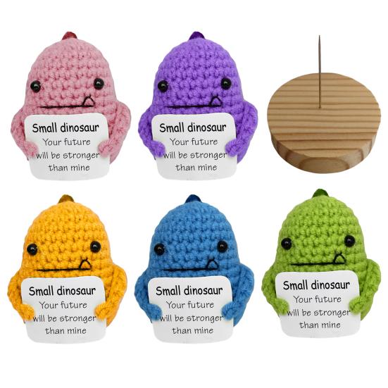 Позитивный вязаный крючком динозавр с воодушевляющей картой, эмоциональная поддержка, вязаная кукла-динозавр ручной работы, игрушка, украшение для детей и взрослых, рождественский подарок