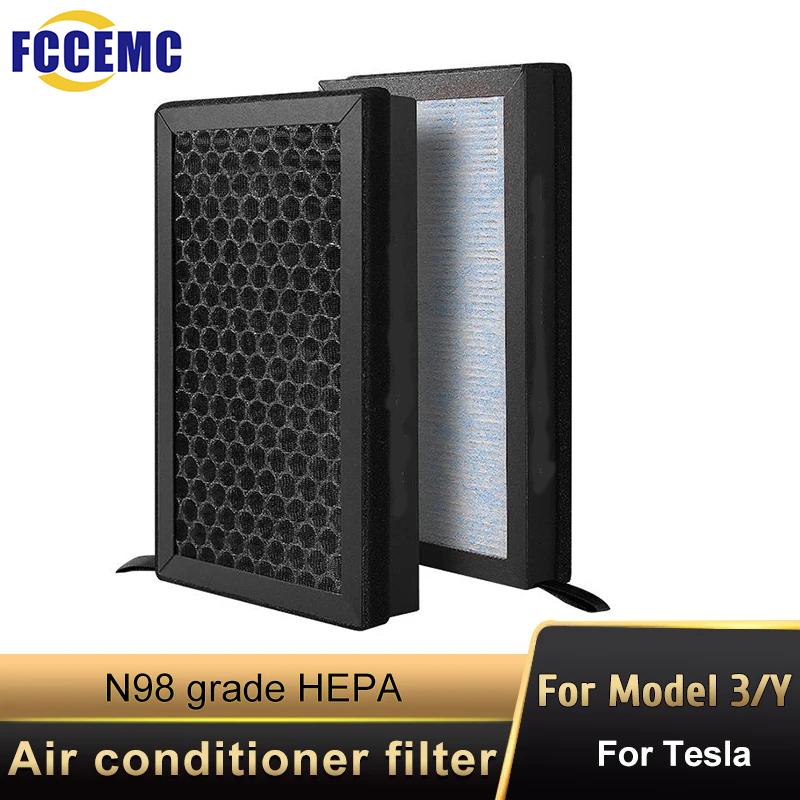 2 шт. HEPA N98 для Tesla Model 3 Model Y, активированный уголь, очиститель воздуха PM2.5, сменный комплект для кондиционера, автомобильные аксессуары
