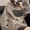 Women's Retro Fleece Sweatshirt - Korean Style Hooded Print for Autumn & Winter