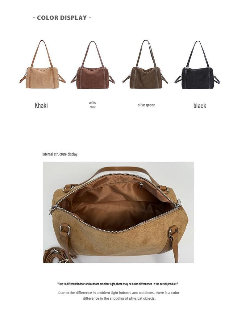 2025 Suede Boston Bag: High-End, Large Capacity One-Shoulder Crossbody