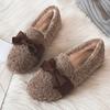 Fashion Korean Style Shallow Mouth Female Shoes 2025 Winter Fur Comfortable Loafers Casual Soft Warm Flat Shoes Bow Slip On Women Shoes
