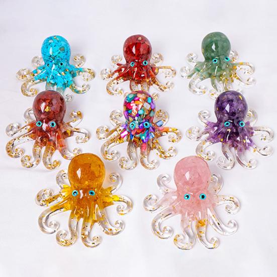 Фигурка осьминога, украшение из смолы в виде осьминога, наполненное хрустальными гравиями, настольный лечебный кристалл