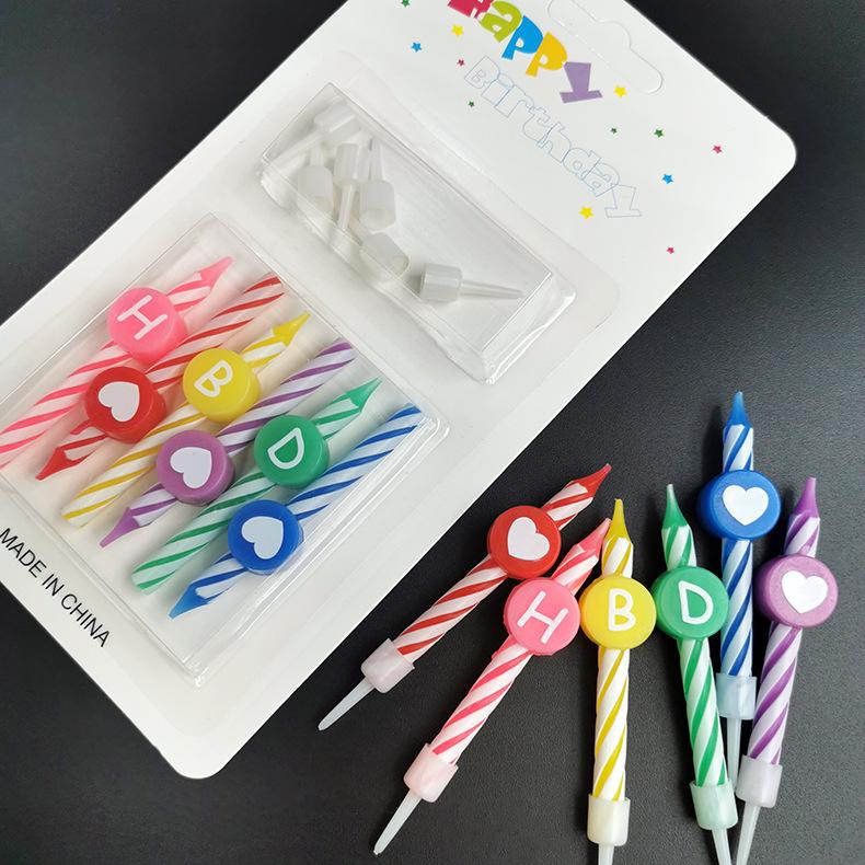 Birthday Candle Colorful Spiral HBD Happy Birthday English Letter Candle Cartoon Pattern Small Thread with Base