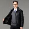 Мужская куртка среднего возраста из натуральной кожи с воротником из овчины, утолщенной бархатной подкладкой, съемными зимними лацканами, короткая куртка