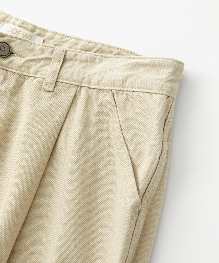 COFWI Wide One-Pleat Cotton Pocket Pants Beige