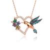 Colorful Heart Bee Bird Rose Sterling Silver Necklace