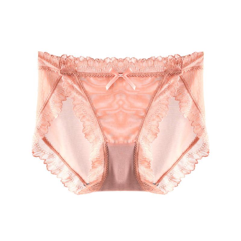 French Women Lace Panties Sexy Underwear with Low Waist Hip Lifting Mesh Transparent Hollow Out Comfortable Breathable Girl's Underwear