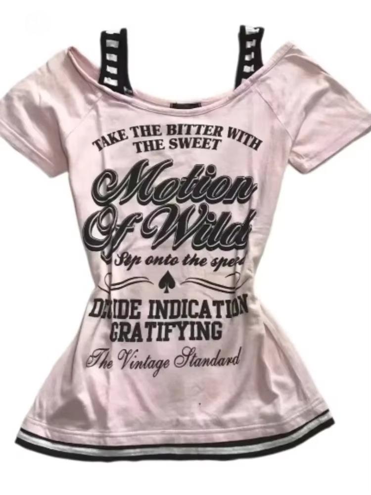 Летние поддельные две части бретелька через шею бандаж винтажные футболки Y2k эстетика тонкий укороченный топ женский гранж принт Harajuku повседневная сексуальная футболка