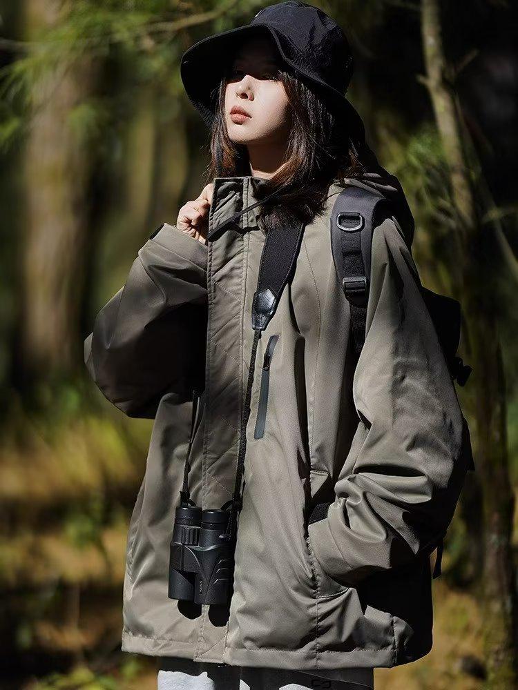 Men's Trendy Black Outdoor Jacket: Loose, Pure Color, Windproof, Waterproof, Hooded Autumn Top
