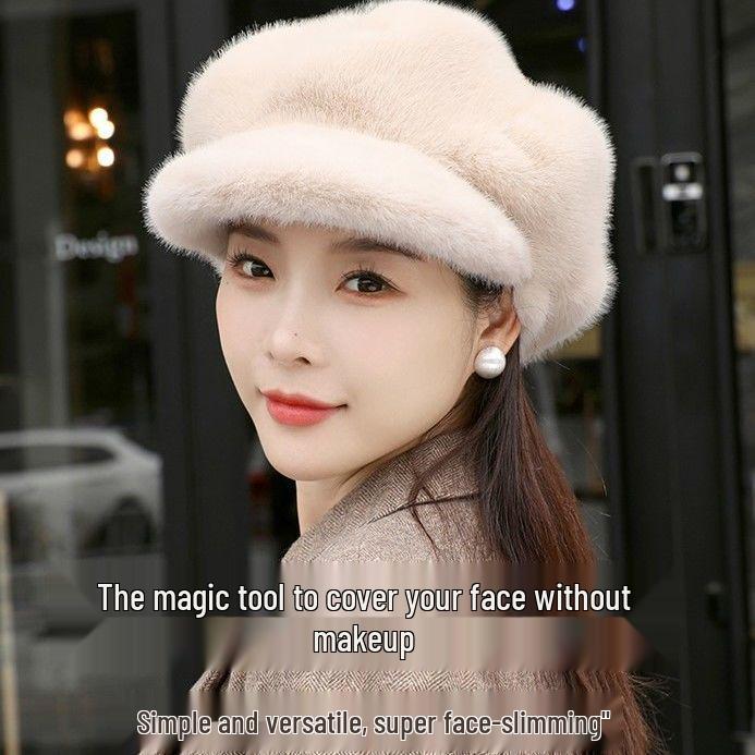 2023 Корейский стиль Водонепроницаемая шапка-мишка из норки с кошачьими ушками - Теплая весенне-осенняя мода для женщин