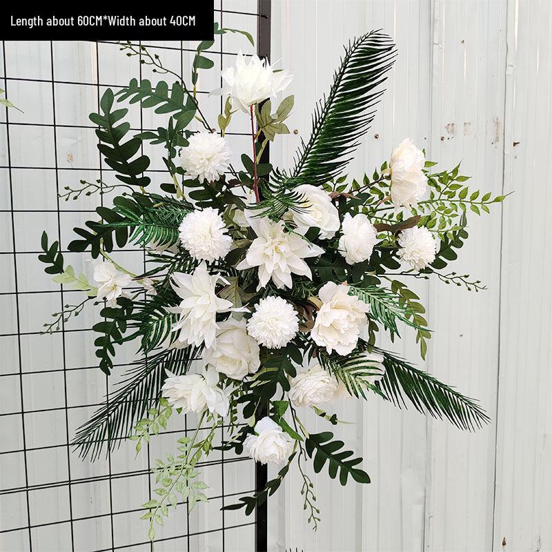 Red Floral Wedding Stage Backdrop with Artificial Flower Rows