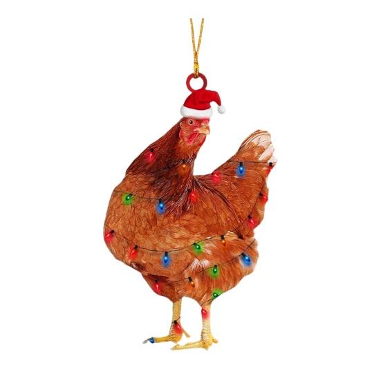 6 шт./компл. Рождественская шапка, украшение в виде цыпленка, акриловая шапка Санты, петух, елка, подвесное украшение для праздничной вечеринки, автомобиль