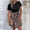 Летнее женское платье с леопардовым принтом в стиле пэчворк и бретельками