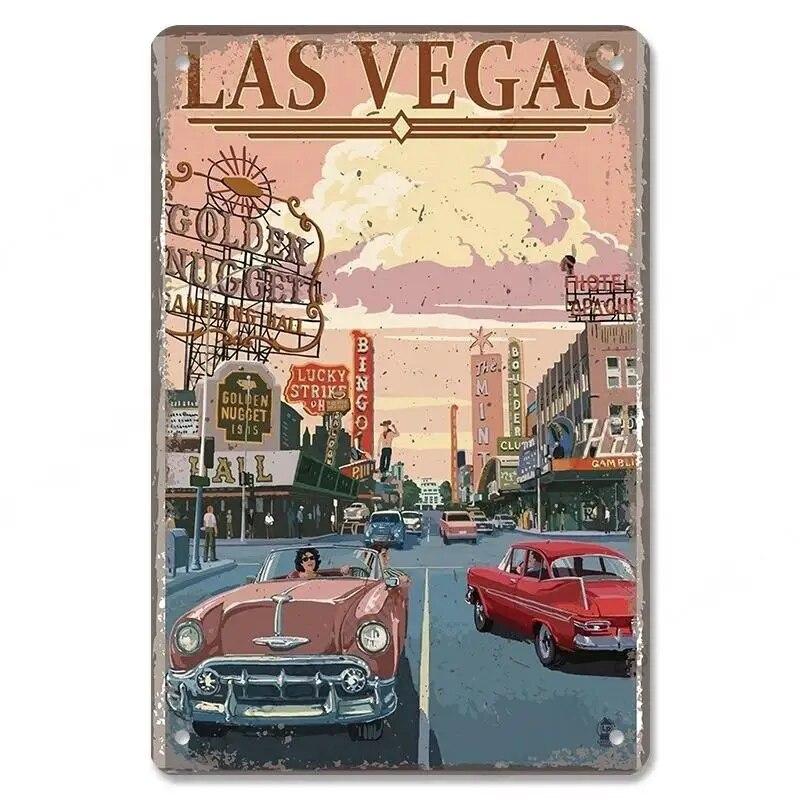 Welcome To Las Vegas Plaque Metal Tin Signs Vintage Decor Nevada Casino Metal Posters Wall Art Decor