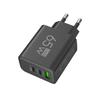 65W GaN Travel Charger EU Plug Dual USB C + USB A Port Fast Charging Wall Adapter Compact Charger for Phone Laptop Tablet
