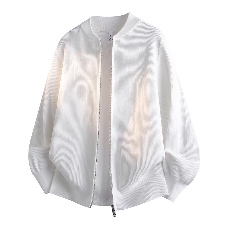 Men's Double Zip Stand Collar Knit Cardigan Korean Style Loose Casual Jacket