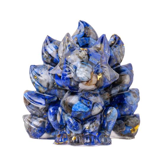 Статуэтка из натурального камня в виде девятихвостой лисы, позитивная целебная энергия, вырезанная вручную из цветного искусственного кристалла, сидящая статуя животного для домашнего офиса и рабочего стола