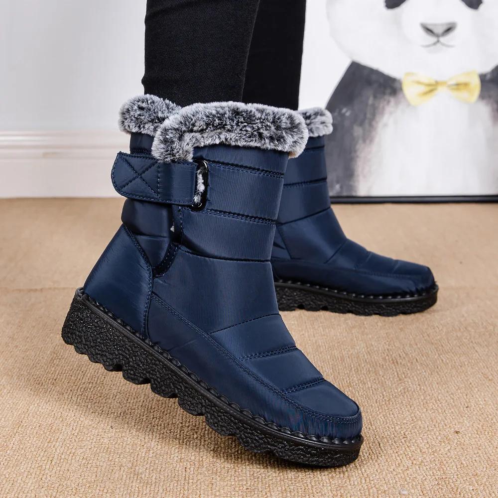 2024 Водонепроницаемые зимние ботинки для женщин, женские теплые плюшевые меховые ботинки, непромокаемые однотонные зимние ботинки, теплая хлопковая обувь для пар