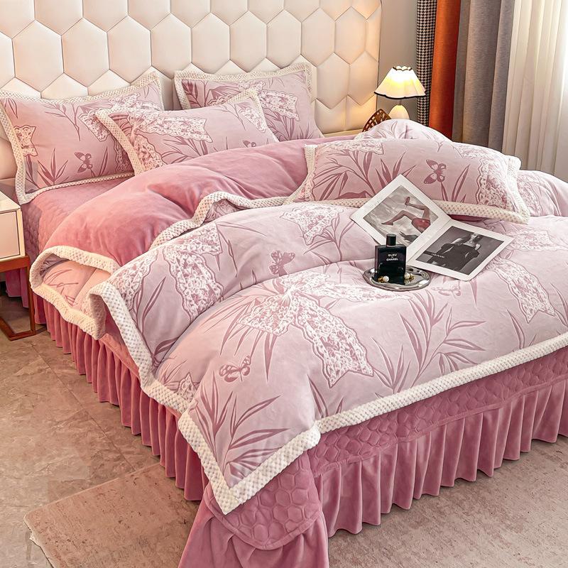 Three-dimensional Carved Bed Cover Four-piece Set of Cotton Padded Thickened Bed Three-piece Set