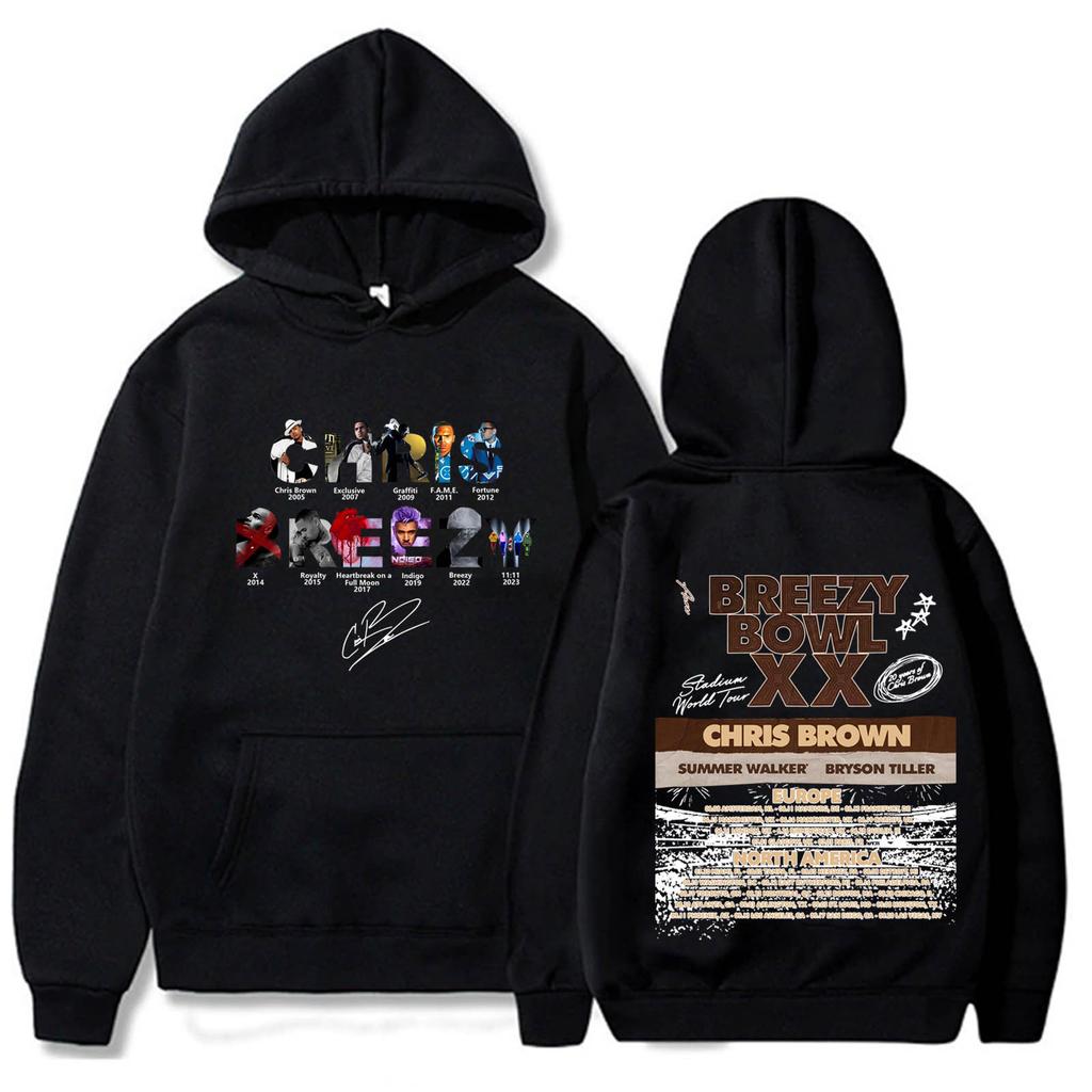 Rapper Chris Brown Breezy Bowl XX Concert Hoodies Hip Hop Fashion Unisex Women Sweatshirt Oversized Casual Long Sleeve Streetwear
