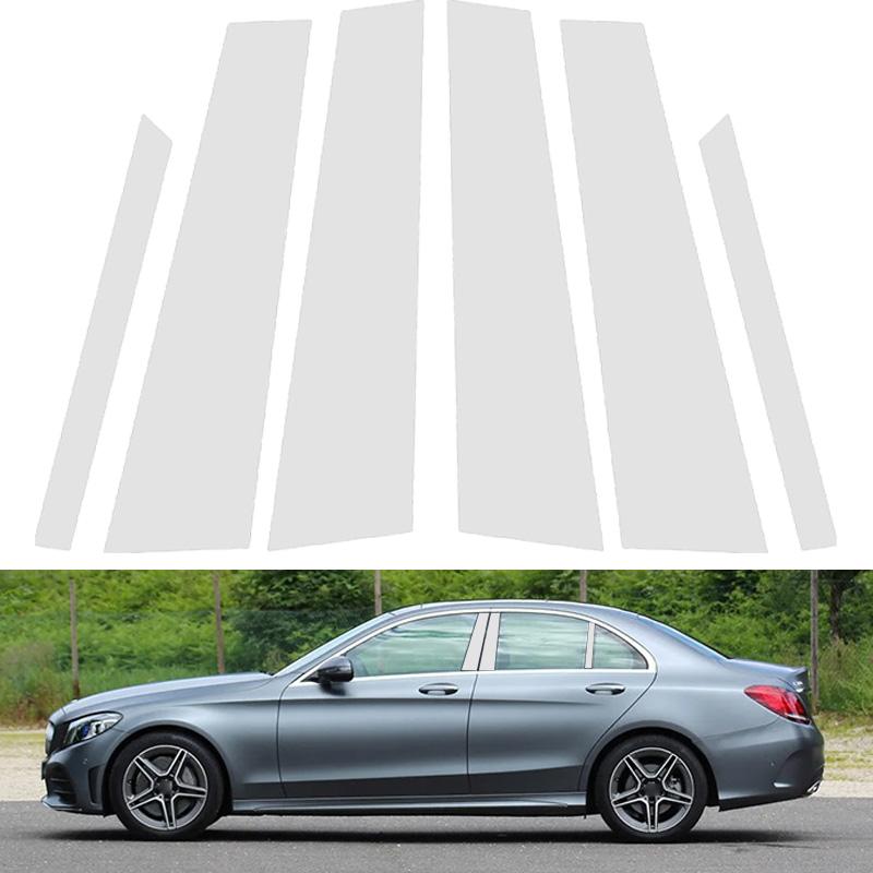 6pcs/set Pillar Posts Silvery Car Mirror Effect Car Door Middle Column Window Center BC Pillar Post Cover Trim Fit For Mercedes-Benz C-Class 2015-2021