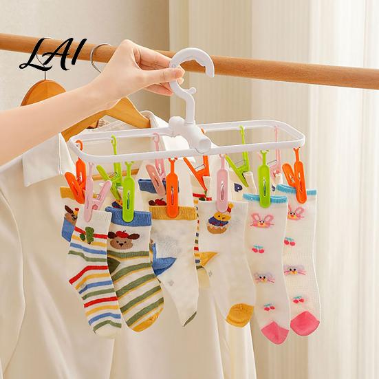 Plastic Clothing Clip Clothes Drying Rack with 12 Clips Heavy Duty Rotatable Multi Hanger Foldable Hanger Anti-Slip Organizer for Underwear