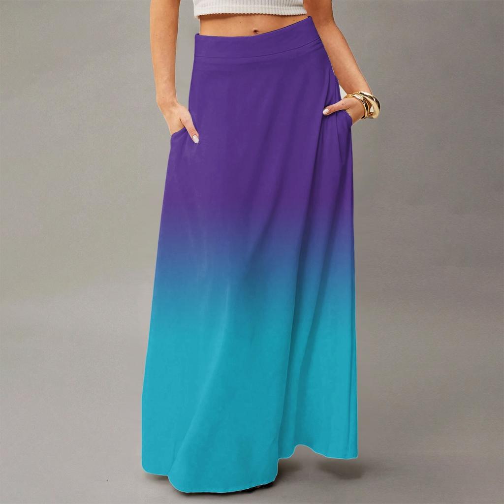 Женская повседневная складная юбка-макси с градиентным принтом, высокой талией и карманом, с драпировкой