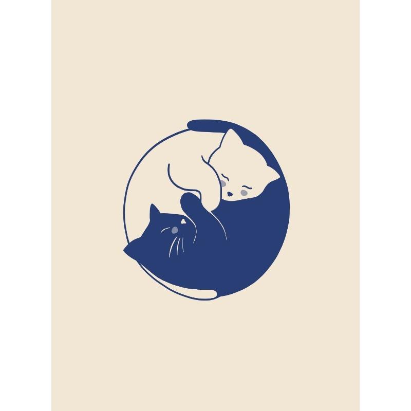 Смешной кот пельмень Ленивый кот иллюстрация Абстрактная линия Постер Холст Живопись Нордическое Настенное Искусство Картинки Ванная Комната Украшение Дома