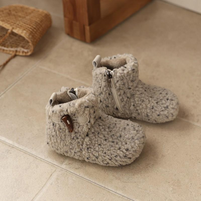 Girls Winter Warm Faux Fur Lined Buckle Boots With Side Zipper Low-Cut Snow Toddlers Kids