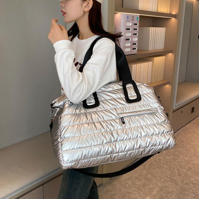 Yogodlns Solid Color Bright Surface Sports Fitness Handbags Shoulder Bag Fashion Large Capacity Waterproof Nylon Crossbody Bag