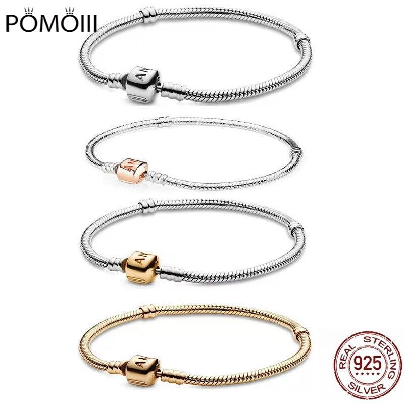 Женский браслет высокого качества из стерлингового серебра 925 пробы с сердцем и змеей, подходит для оригинальных очаровательных бусин Pamura, подарок для ювелирных изделий