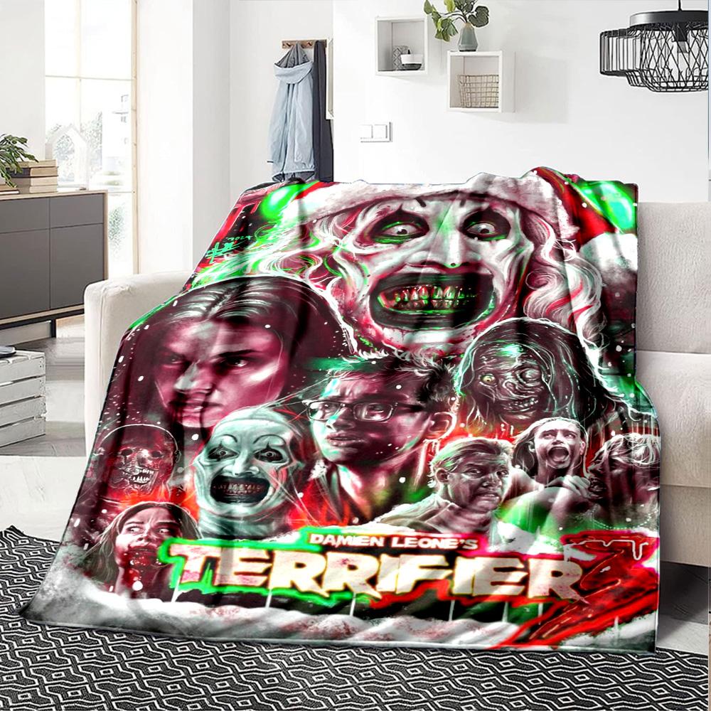 Terrifier Horror Print Flannel Blanket High Quality Warm Comfortable Cover for All Seasons Perfect for Gifts Home Decor