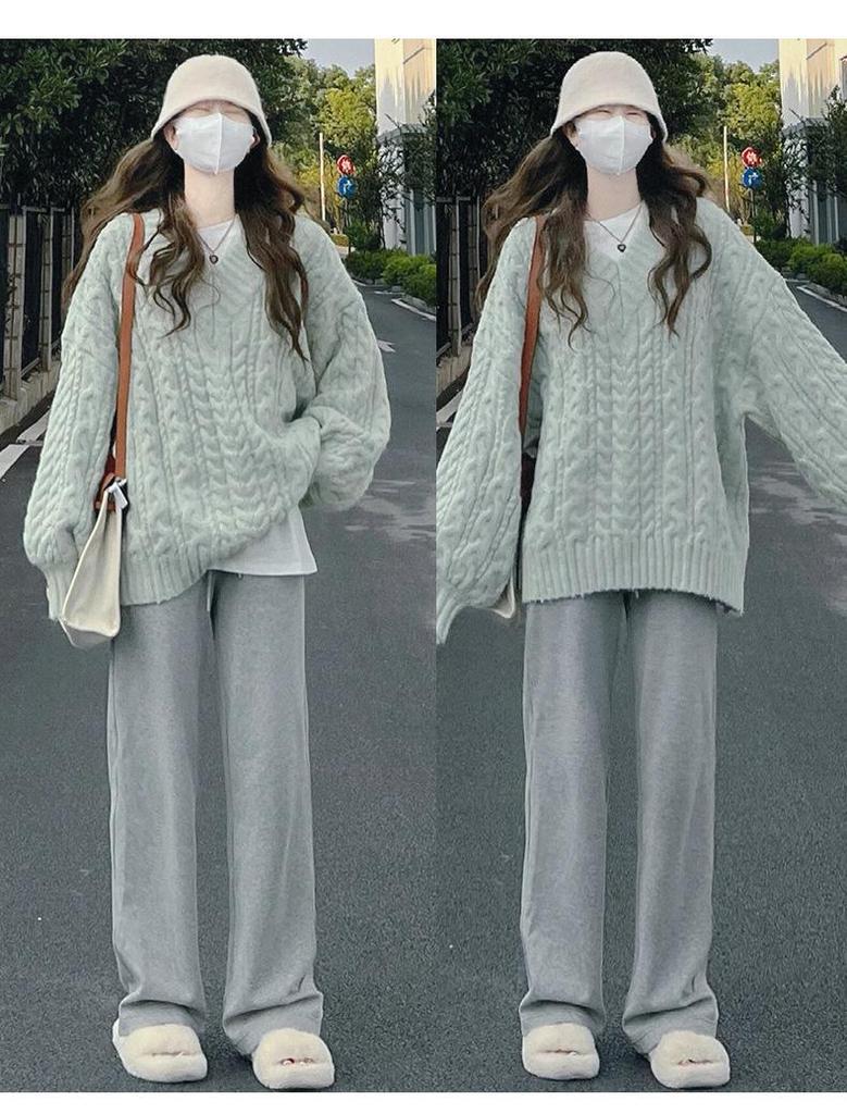 Женские брюки большого размера кофейно-коричневые с широкими штанинами и текстурой липкого риса - Весенне-осенние повседневные длинные брюки свободного кроя