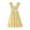 Summer New Arrival Women clothes Sweet Style Square Collar Single Breasted Slim fit Stripe Frill Waist Hugging Long Dress