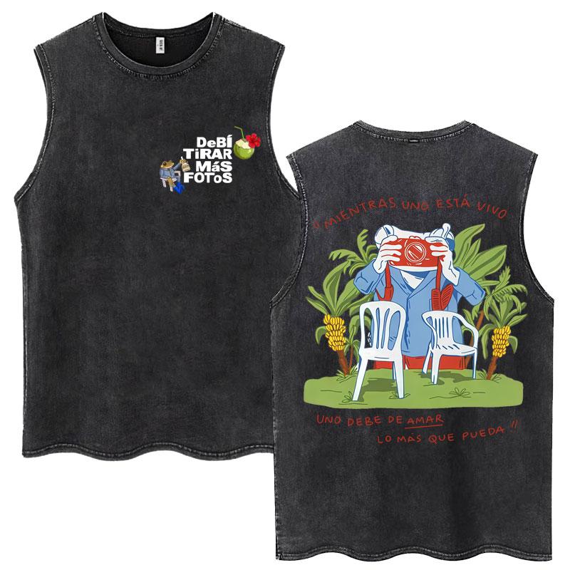 Rapper Bad Bunny Album Washed Vintage Tank Tops Debi Tirar Mas Fotos DTMF Sleeveless T Shirts Men Women Oversized