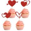 YOMDID 12Pcs Glitter Cake Toppers Red Love Cupcake Toppers Valentine's Day Party Cake Decorations For Weddings Engagements