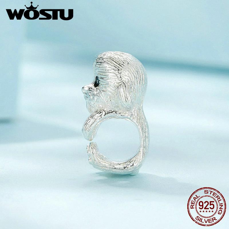 WOSTU 925 Sterling Silver Teddy Charm Beads for Bracelet DIY Jewelry