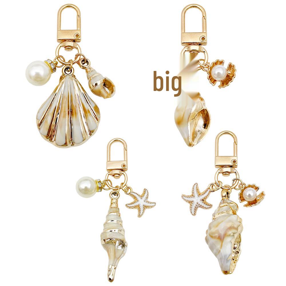 Creative Alloy Seashell and Pearl Keychain Pendant