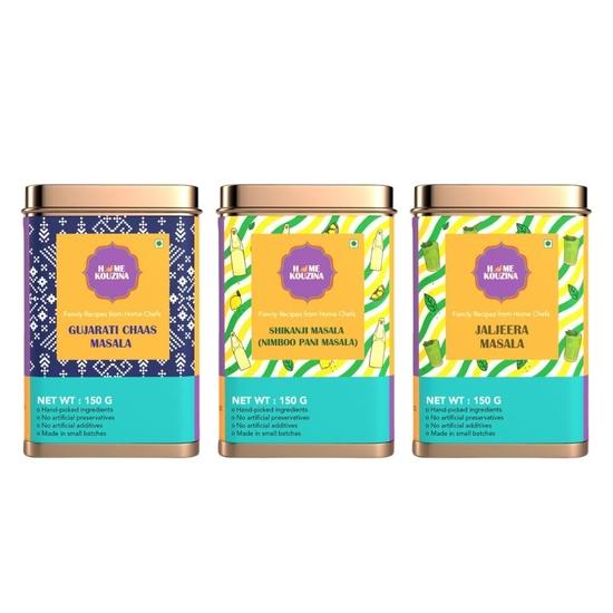 Home Kouzina Summer Refresher Combo – 3 x 150g | Chaas Masala, Jaljeera Powder | Instant Drink Mixes | Digestive, Tangy Indian Summer Coolers