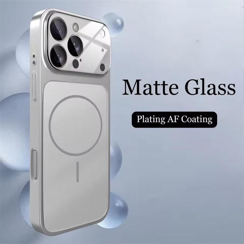 Стеклянный нано-матовый чехол для iPhone 17 Air 16 15 14 13 Pro Max 17Pro Магнитный для беспроводной зарядки Magsafe Бронированный Funda
