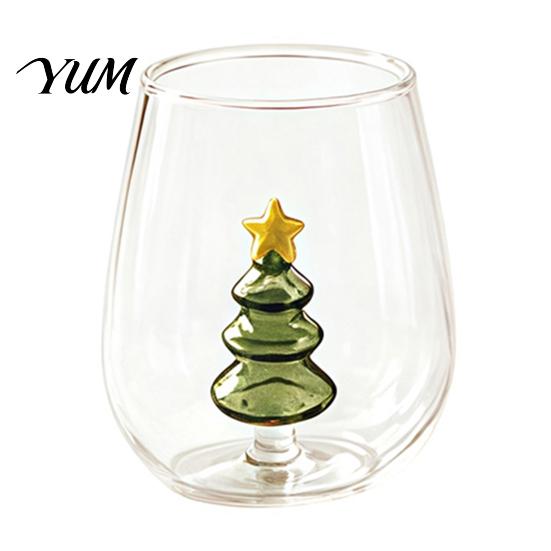 Cute Glass Cups with 3D Fruit Ornaments Clear Drinking Cup And Christmas Holiday Ornaments, Handmade Decorative Mugs Heat Resistant Borosilicate