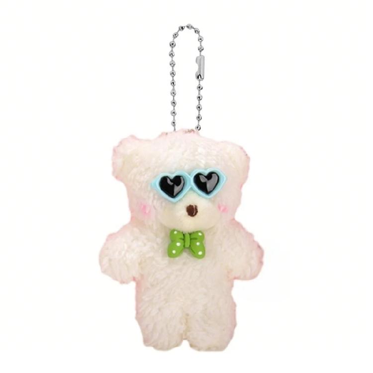Adorable Furry Keyring Glasses Blush Bear Keychain Animal Shaped Backpack Charm