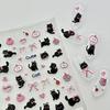 5D Тисненые Наклейки для Ногтей на Тему Черного Кота и Розового Бантика - Эстетика Милого Кекса и Яблока, для любителей кошек - Очаровательный Аксессуар для Ногтей