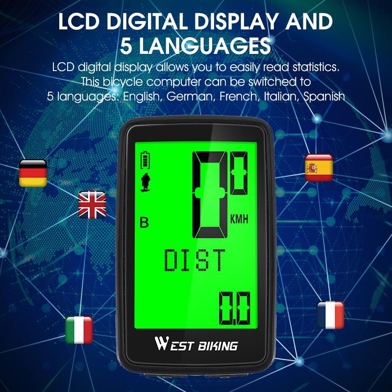 WEST BIKING Bike Computer Screen-Touchable Stopwatch Digital Odometer Cycling Computer Wireless Exercise Bicycle Computer