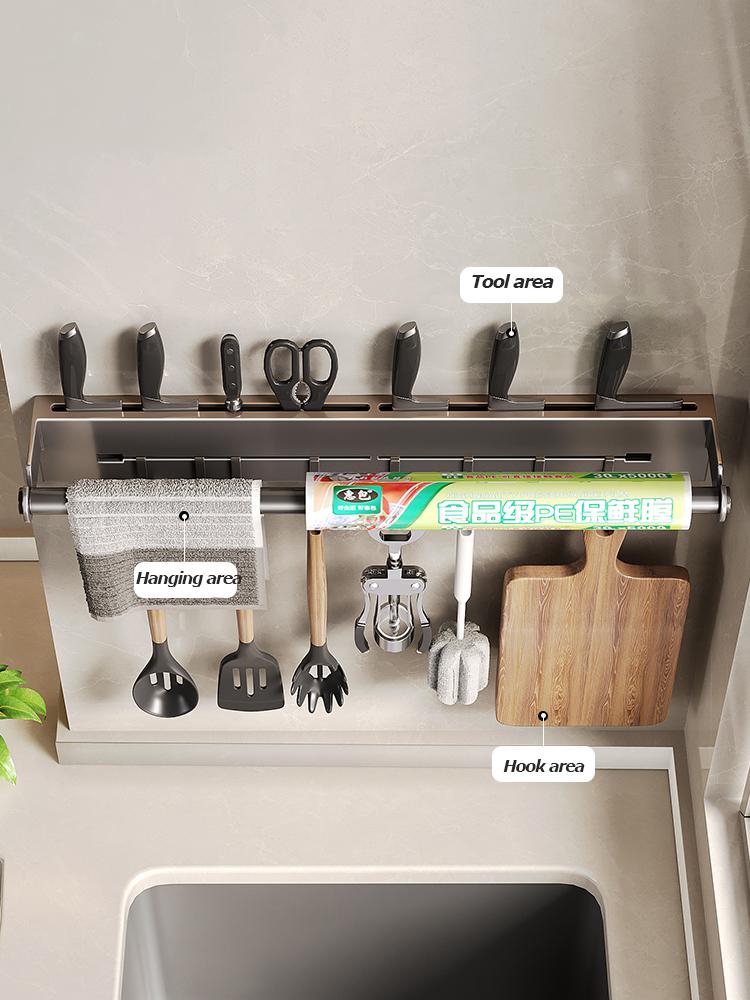 Нержавеющая сталь Кухонная вешалка для бумажных полотенец Настенная полка с крючком Кухонные гаджеты Подвесные органайзеры Хранение принадлежностей для кухни