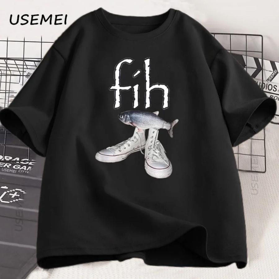 Футболка с мемом о неправильно написанном слове "рыба" от Fih Shoes для мужчин и женщин, забавная юмористическая футболка Y2k, дизайнерская мужская одежда, повседневный мужской топ с коротким рукавом