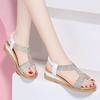 Fashion Woman Shoes Diamond Wedges Heel Black Rhinestones Open Toe Outdoor Sandals for Women 2024 Trend Korea Comfortable and Elegant H